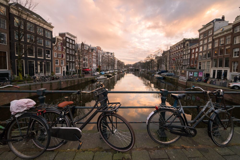 bikes in amsterdam at sunset 2021 08 26 15 45 49 utc