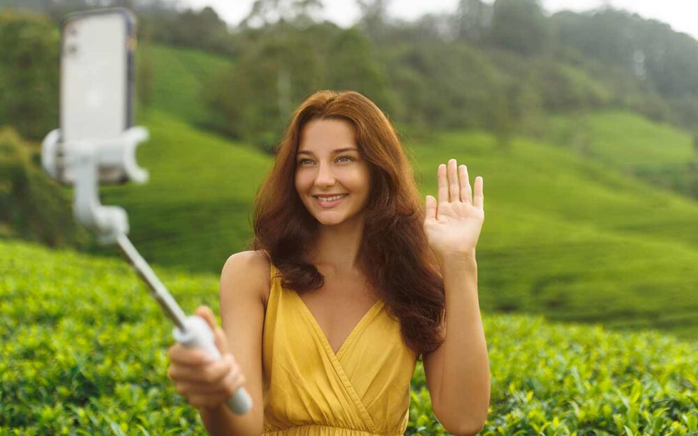 selfie on smartphone of traveler woman during her 2022 09 06 01 25 18 utc