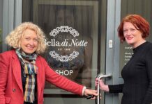 Susan Johnson, founder of Bella di Notte and Jo Ritzema, Managing Director of WCF, at Bella di Notte's retail store and mail-order business in Malton