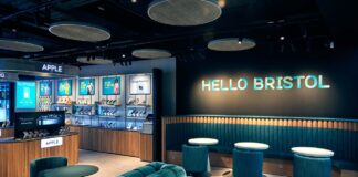 EE Store in Cabot Circus with Hello Bristol Sign