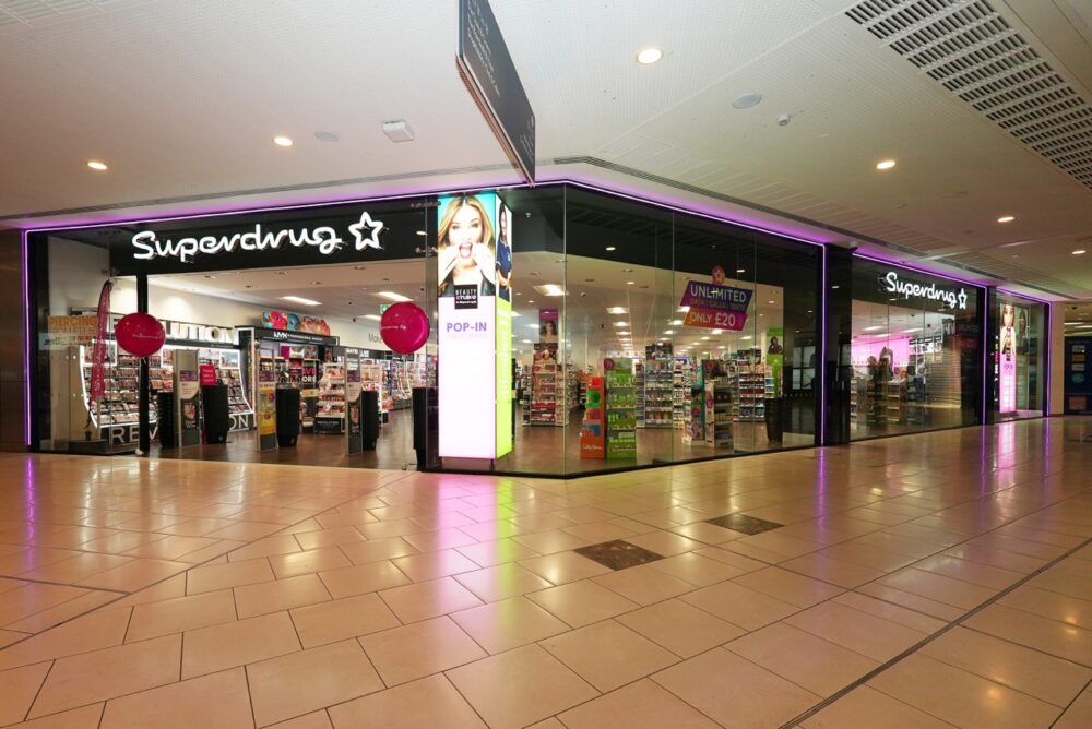 a storefront of a superdrug store in Lakeside
