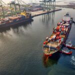 a large container ship in a harbor