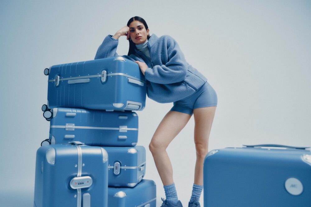 monos hybrid blue luggage collection