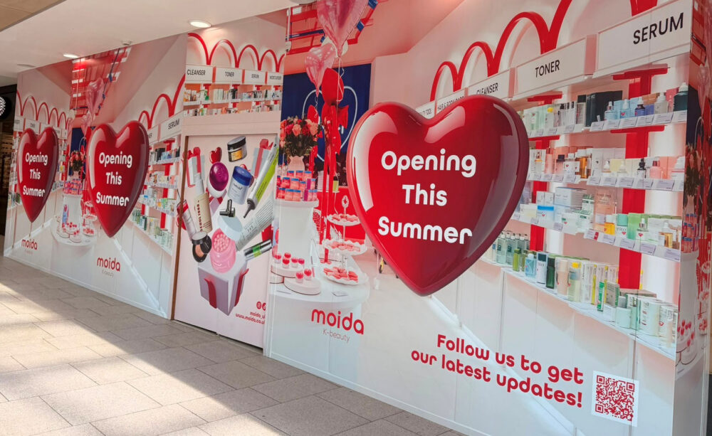 Moida promotional boards at Trinity Leeds
