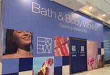 Bath & Body Works hoarding reading Opening Winter 2026 on the new store at Frasers Plus Braehead, with a White Stuff hoarding next door
