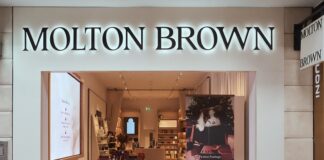 Molton Brown Scent Pavilion shopfront at Bluewater with illuminated signage and a festive window display